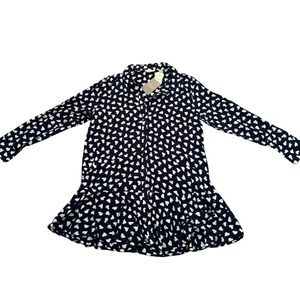 Anthropologie 11.1 Tyhlo Navy Heart Print Button Down Shirt Dress‎ Tunic M